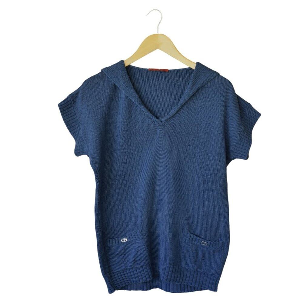 CAROLINA HERRERA Short Sleeve Tunic Sweater Blue Nautical